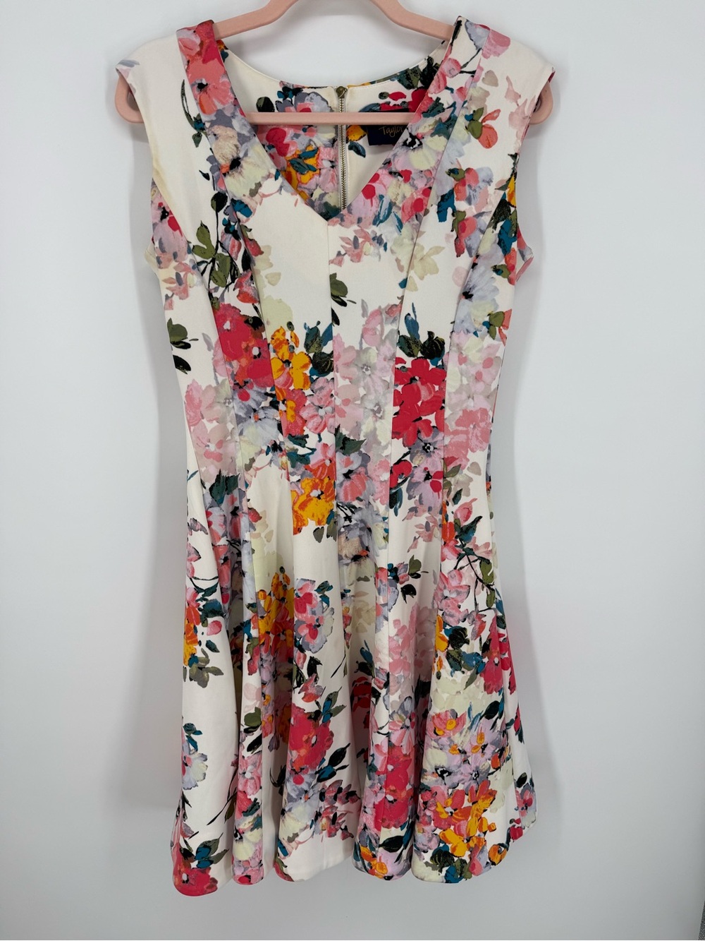 Just‎ Taylor Dress 10 Floral Fit Flare Pockets Knit Zip Sleeveless Knee Length